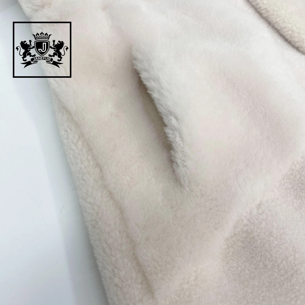 White Pearl Button Lamb Fur Coat Girls Winter Hooded Long Shearing Coat