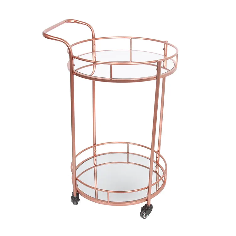  Living Room Corner Rose Gold Beautiful Modern Metal Rolling Hand Wheeled Design Glass Bar