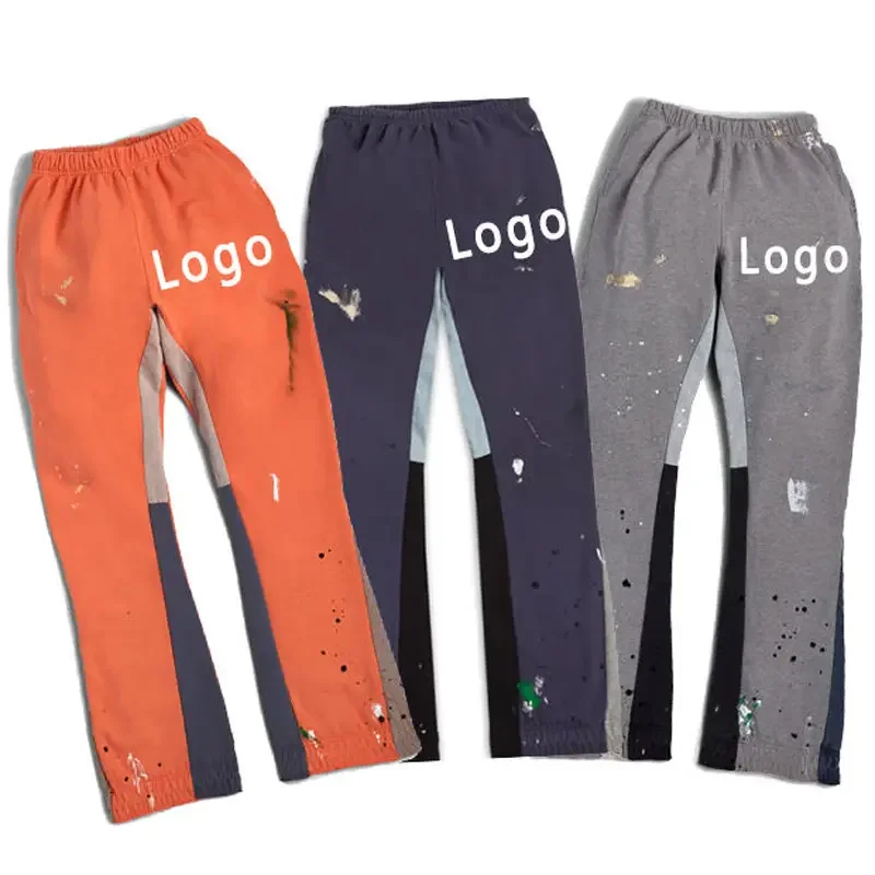 streetwear graffiti splash print flared jogger sweatpants men custom paint french terry flared sweatpants