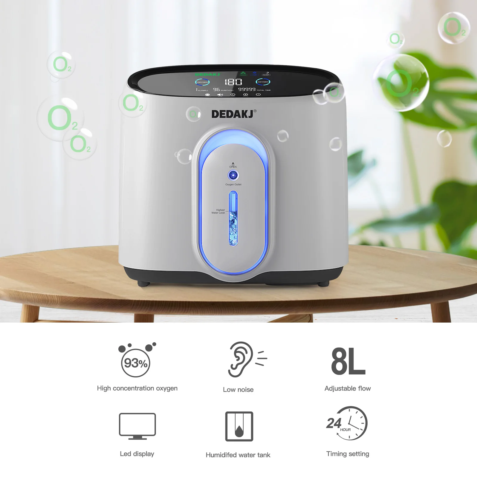 DE-Q1W Hot Selling Home use Strong breathing 1-8l  portable care easy oxgen generator oxygen concentrators