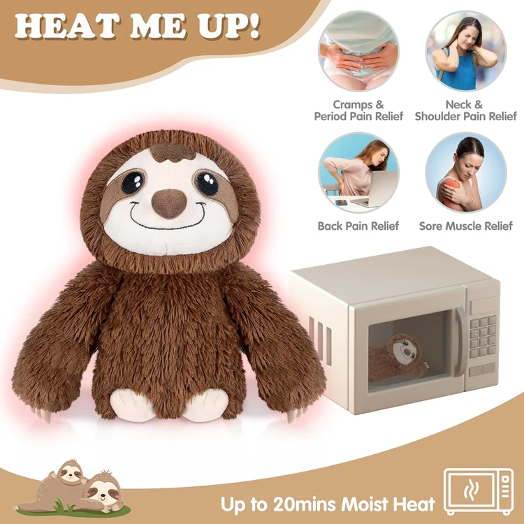 Trending Products 2024 New Arrivals Animals Sloth Plush Microwavable Stuffed Animal Heated Pad for Cramps