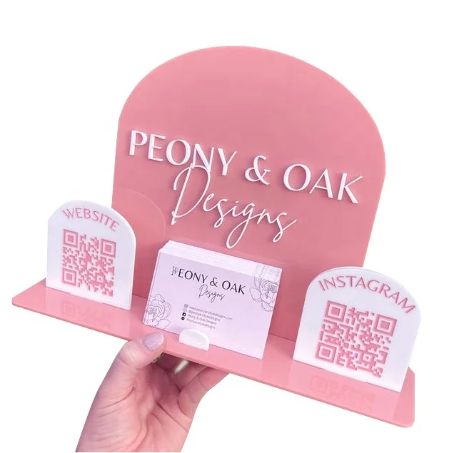 EZD пользовательский Настольный бизнес-инстаграм социальные медиа-знак зеркало QR-код акриловый держатель для карт Золотой Qr-код дисплей