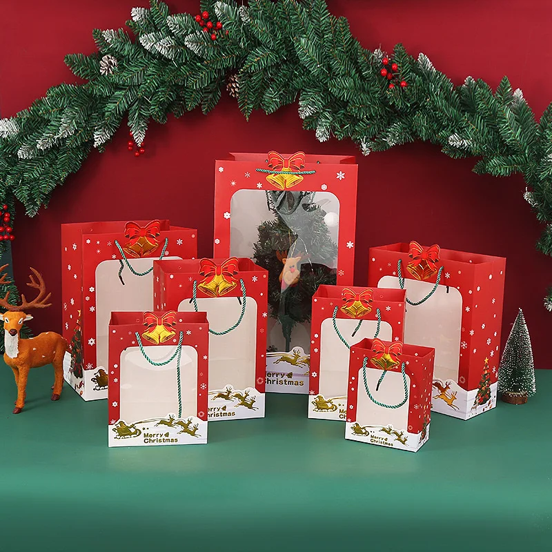 Wholesale custom design hadnle bag christmas decorations gift packaging bag paper shopping bag with window