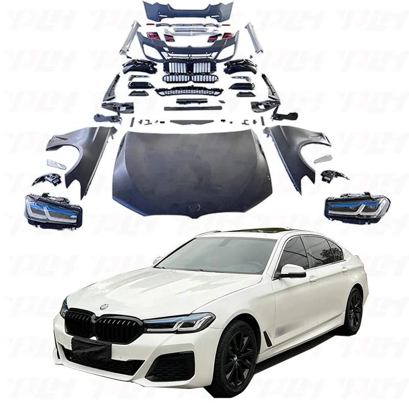 Car Modified Parts F10 F18 to G30 G38 LCI MT Style Bodykit PP Bonnet Cover Include Headlight /Taillight/Hood/Fender Plate