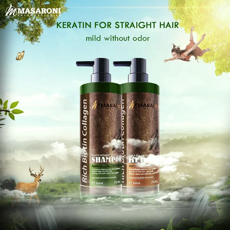 Herbal formula without formaldehyde brazil keratin hair straightening treatment hydro collagen shampoo