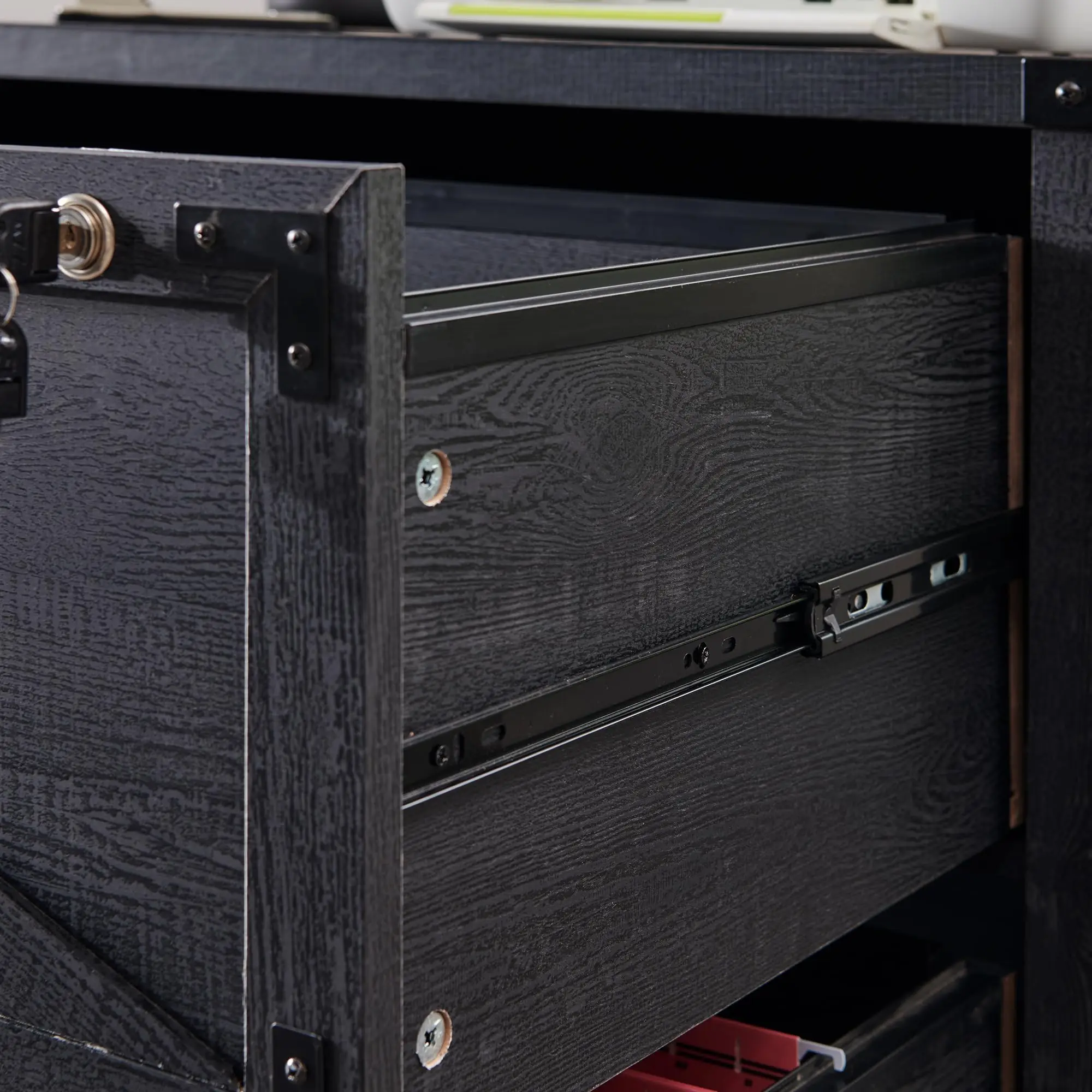 Black Compatible Legal Letter A4 F4 Size 2 Drawer Farmhouse File Cabinet Lateral Filing Cabinet with Lock for Home Office