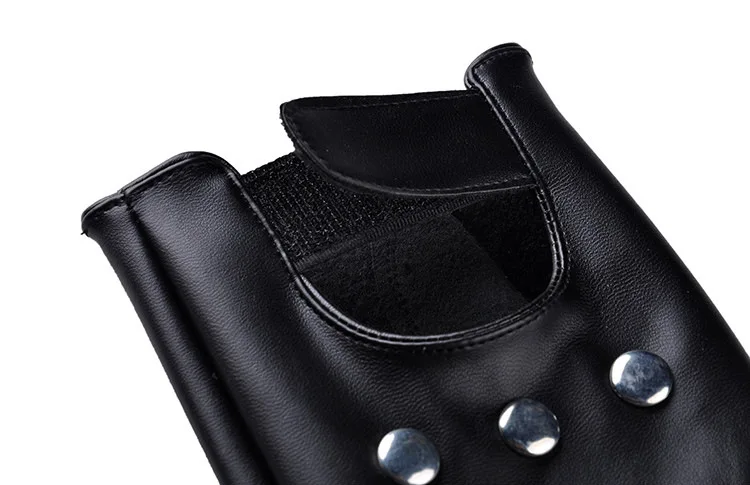 FY Tape Studs Hollowed Leather Fingerless Glove Mitt Sport Riding Motor Batcave Goth Punk Rock Stage Party Costume
