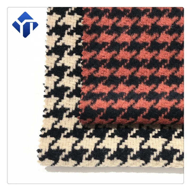 
Comfortable wool yarn tweed houndstooth winter coat wool fabric 