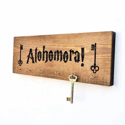 Solid Wood Hallway Wall Art Decor Key Hanger Laser Cut Alohomora Sign Key Holder Key Rack
