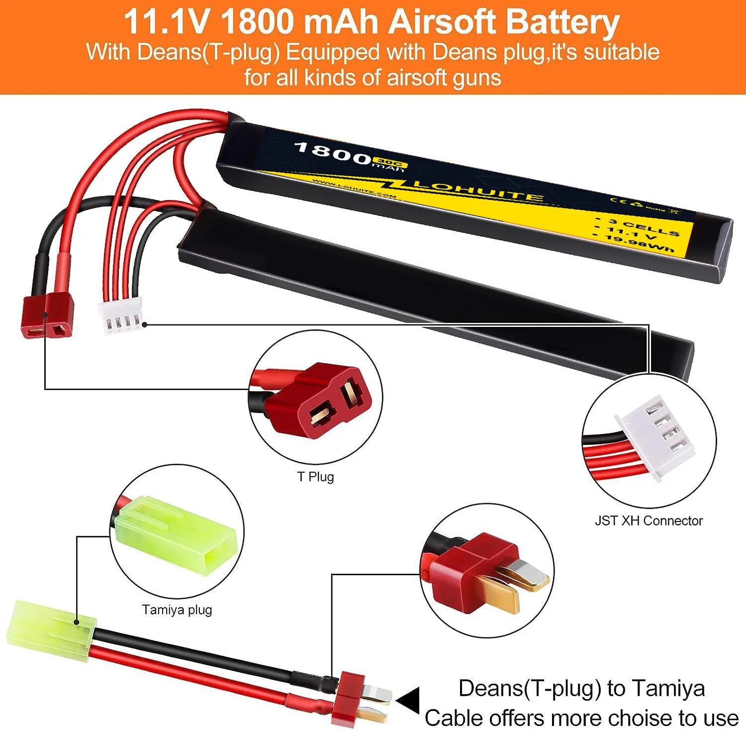 11.1V Rechargeable 3S LiPo 1800mAh 30C Nunchuck Pack Deans TPlug