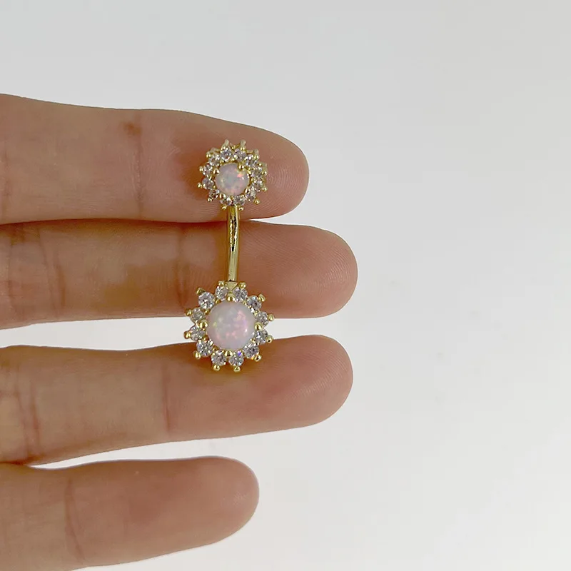 Fashion 316l stainless steel double studded opal navel belly piercing titanium piercing jewelry wholesale