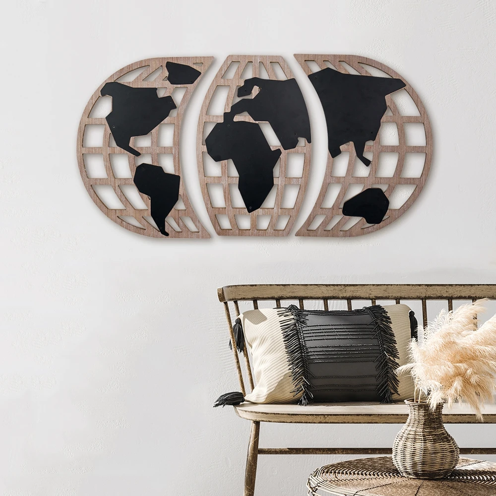 Xingcheng Wholesale hot selling nordic custom mdf 3 panel sets wooden wall world map wall art craft home decor
