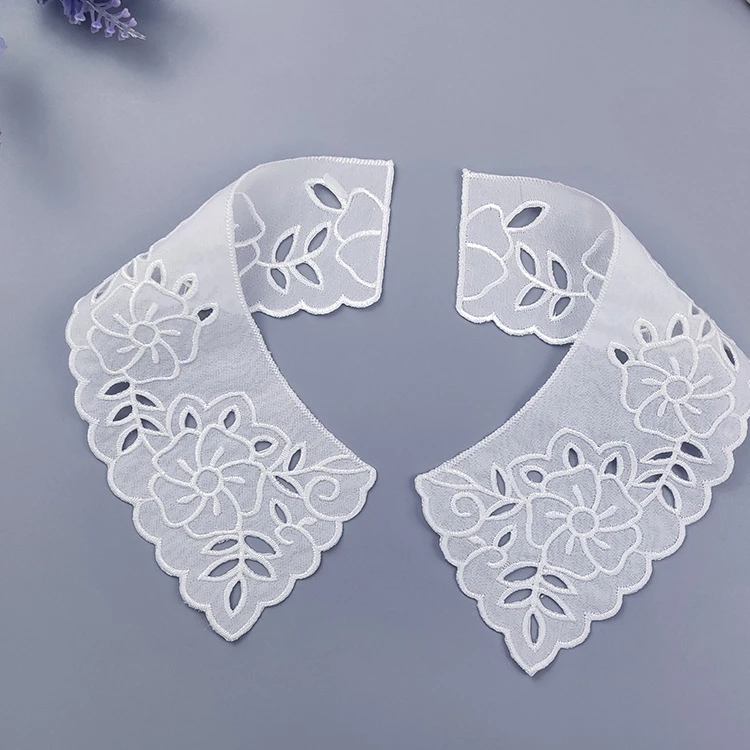 Cheap Organza Embroidered Neck Applique white collar Lace Neck Beads neck design lace for churidar