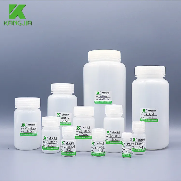 Multiple capacity optional Reagent bottle with wide mouth round plastic empty bottle HDPE material for lab chemical liquid