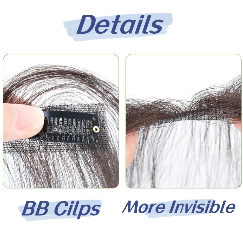 Hot Selling Pretty Human Hair Toupee Clip in Invisible Front Hair 3D Air Bangs Fringe for Hair Extension