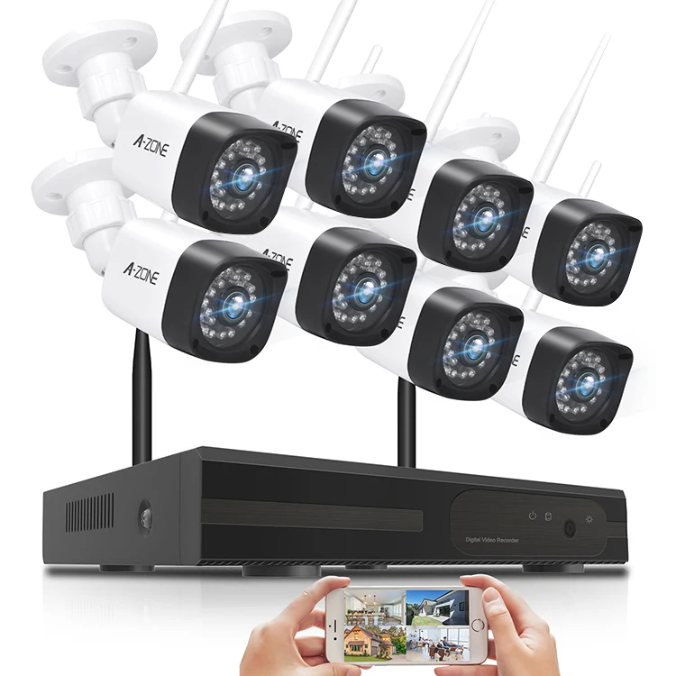 Voiced Record 3Mp 4Ch/8ch NVR Wireless Camera kit  Wifi  Security CCTV Wifi Camera System Outdoor Surveillance Camera