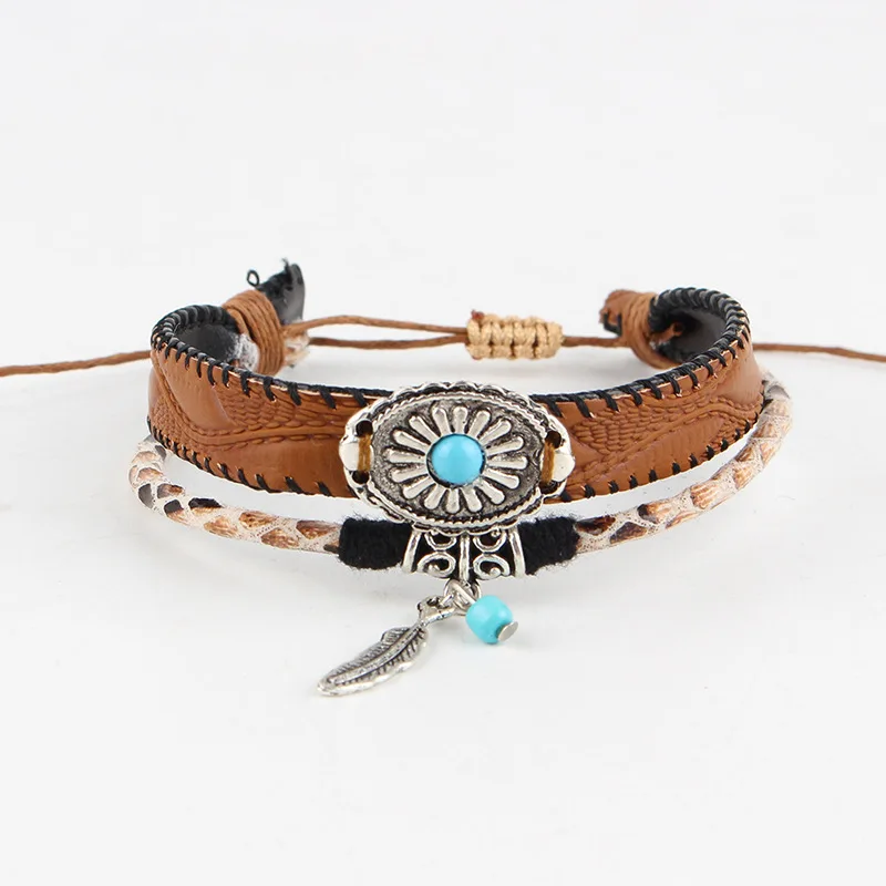 Ethnic Style Personalized Fringe Pure Hand-woven Bracelet Multi-layer PU Bracelet Couple Bracelet Wholesale