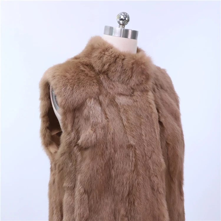 Popular Winter High Street Women Elegant Genuine Fur Gilet Fluffy Real Fur Vest Sleeveless Brown Rabbit Fur Vest