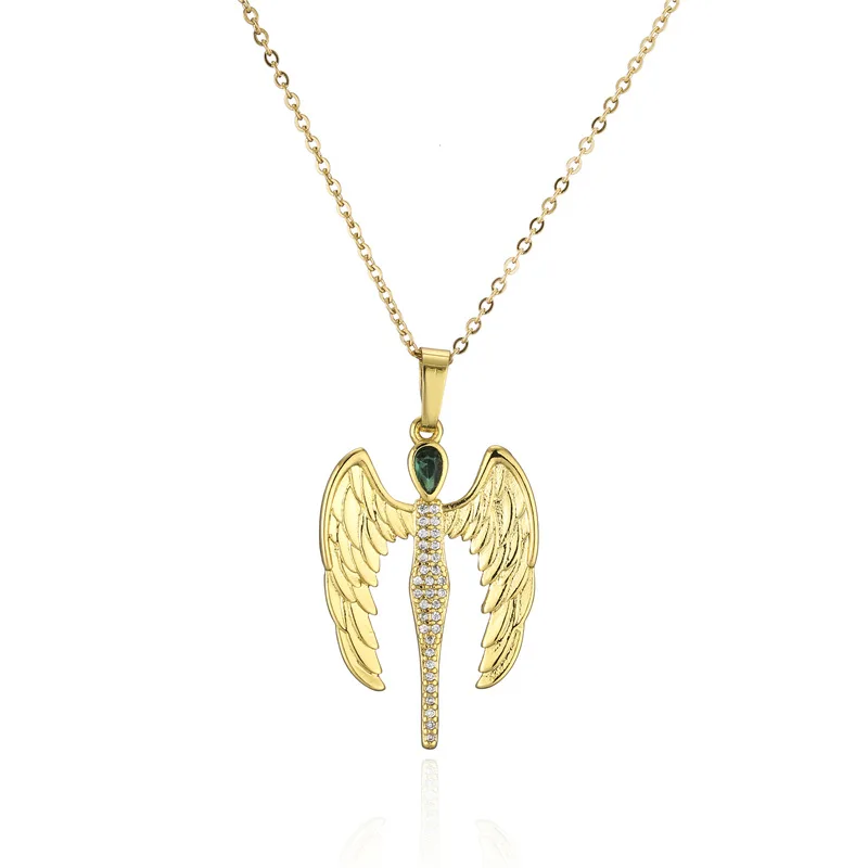 Vintage Bohemian Wings Geometric Pendant 18K Gold Plated Copper Zircon Necklace