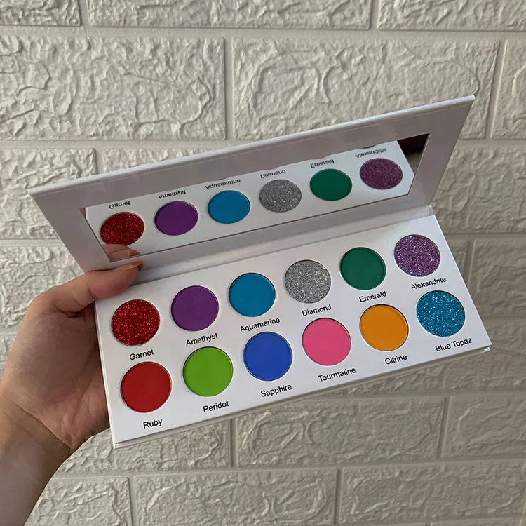 Professional 12 color pearlescent dark skin bright sweaproof private label cosmetics holographic cruelty free eyeshadow