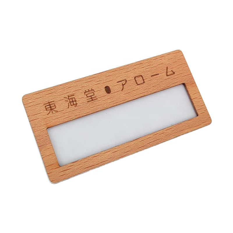 Wooden Pin Name Badges with Window Factory Price New Bamboo Decoration Europe Wood Folk Art Business Gift