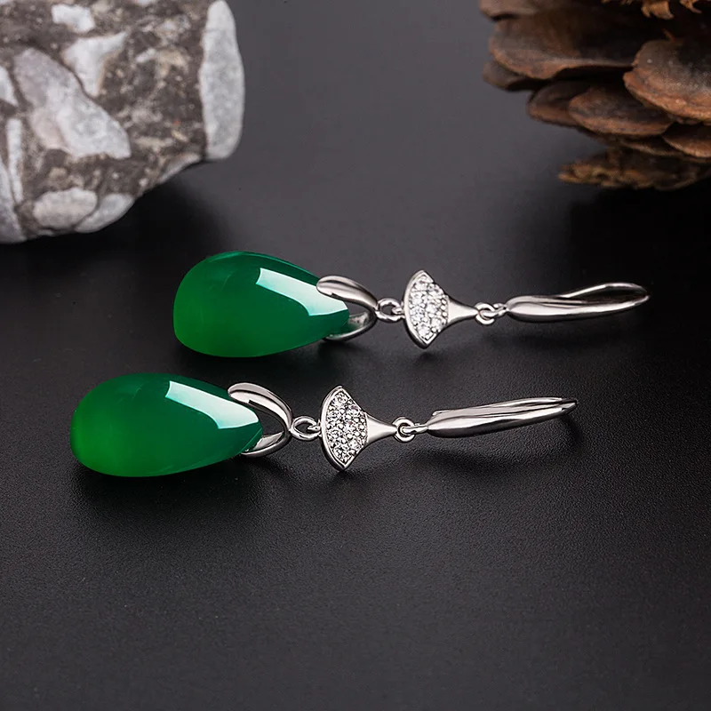 Green Chalcedony Eardrop Classical Ethnic Style Jewelry Chinese Style Hanfu Synthetic Hetian Jade Long Earrings