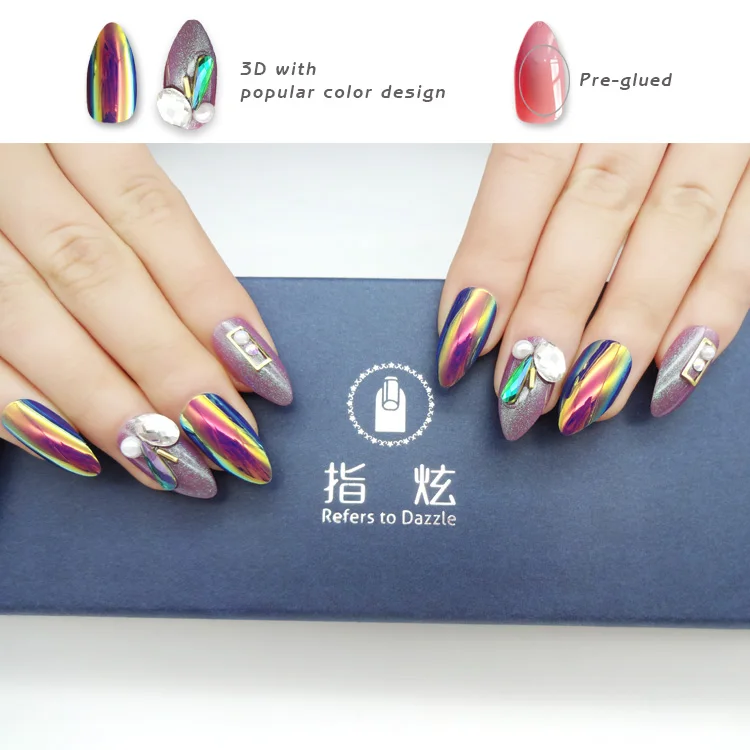 
NEWAIR private label luxury nails press on holographic design faux ongle false nail tip stiletto luxury press on nails 