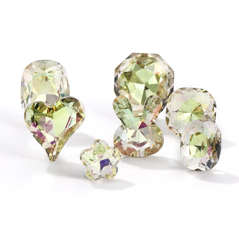 New goose down yellow series pointed bottom nail art crooked peach heart square crystal glass drill diy jewelry accessories