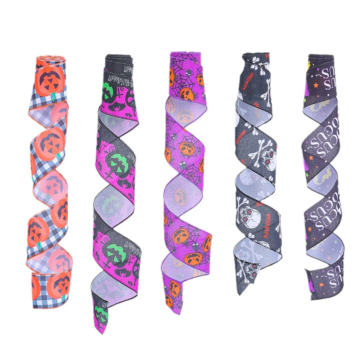 Halloween Wired Edge Ribbon Spider Web Printed  Halloween Theme Wrapping Ribbon Holiday DIY Craft Ribbons for Home Party Decor