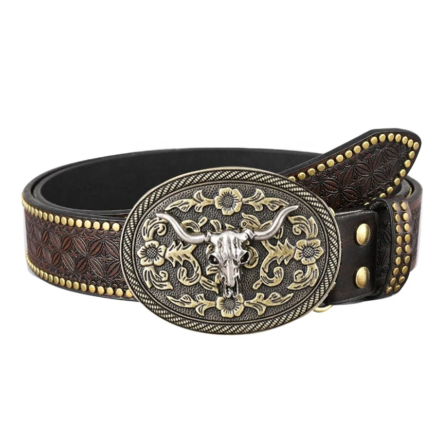 Factory customized wholesale Western embossed denim fashion belt