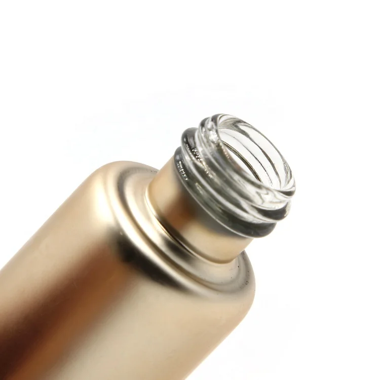 Pale Gold Monochrome Screen Printing Customizable 15ml 20ml 25ml Glass Bottle with Pressure Pump Dropper