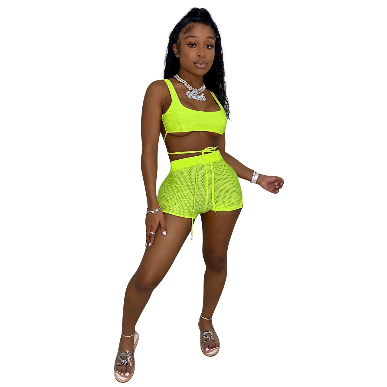 2022 Wholesale Summer Ladies Short Set Women Tube Top Short Pants Breathable Two Piece Set Casual Women Clothing Hot Sale