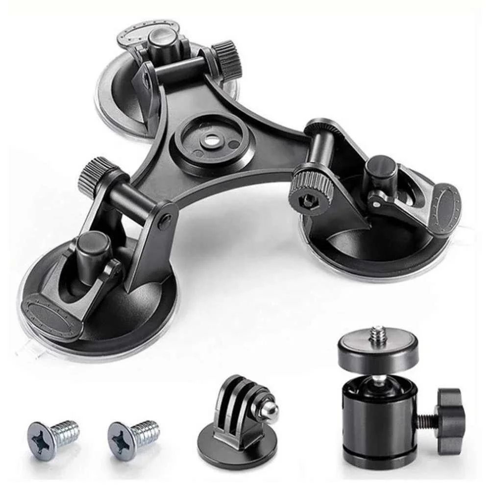 Car Windshield Triple Vacuum Suction Cup Fat Gecko Mount Hero Yi 7/6/5/4/3/3+2/1/4 i For GoPro SJ7000 Sjcam SJ5000 SJ4000