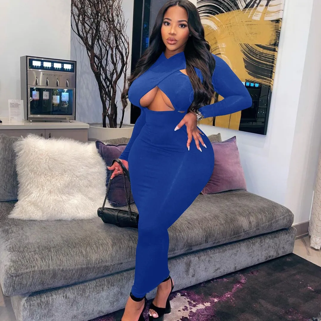 2021 Женская весенняя одежда женское осеннее модное повседневное официальное платье с длинным рукавом и разрезом женские облегающие платья больших размеров Другие