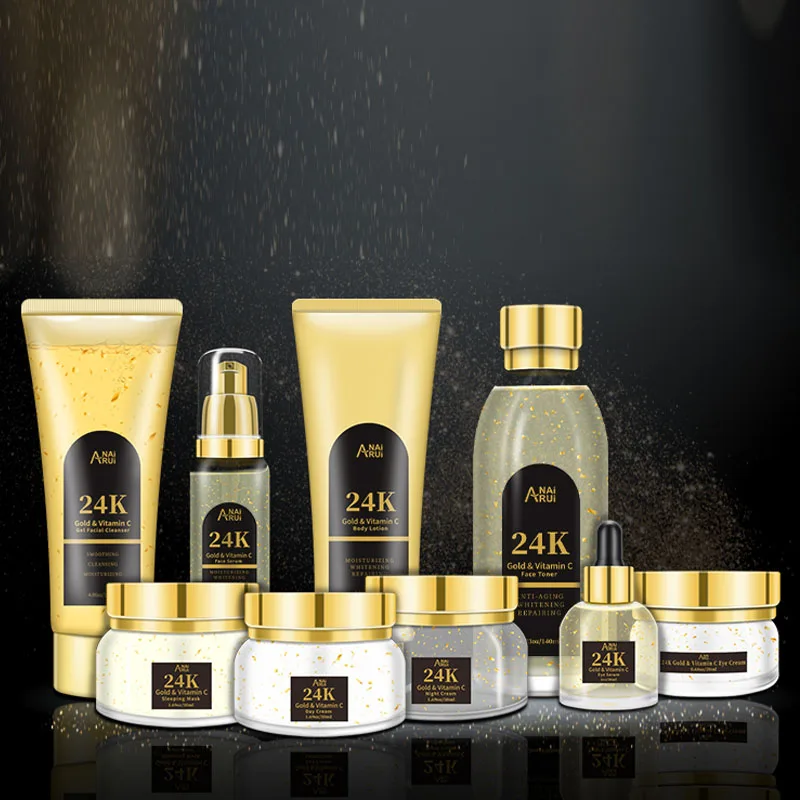 Private Label SkinCare Gift Set Skin Care Set 24k gold Cleanser Cosmetic Face Toner SkinCare