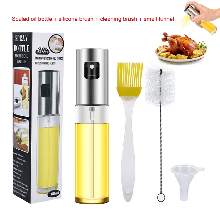Oil Sprayer Bottle 100 ml Vinegar Sprayer Dispenser Glass Olive Oil Bottle with Cleaning Brush for Cooking Salad BBQ