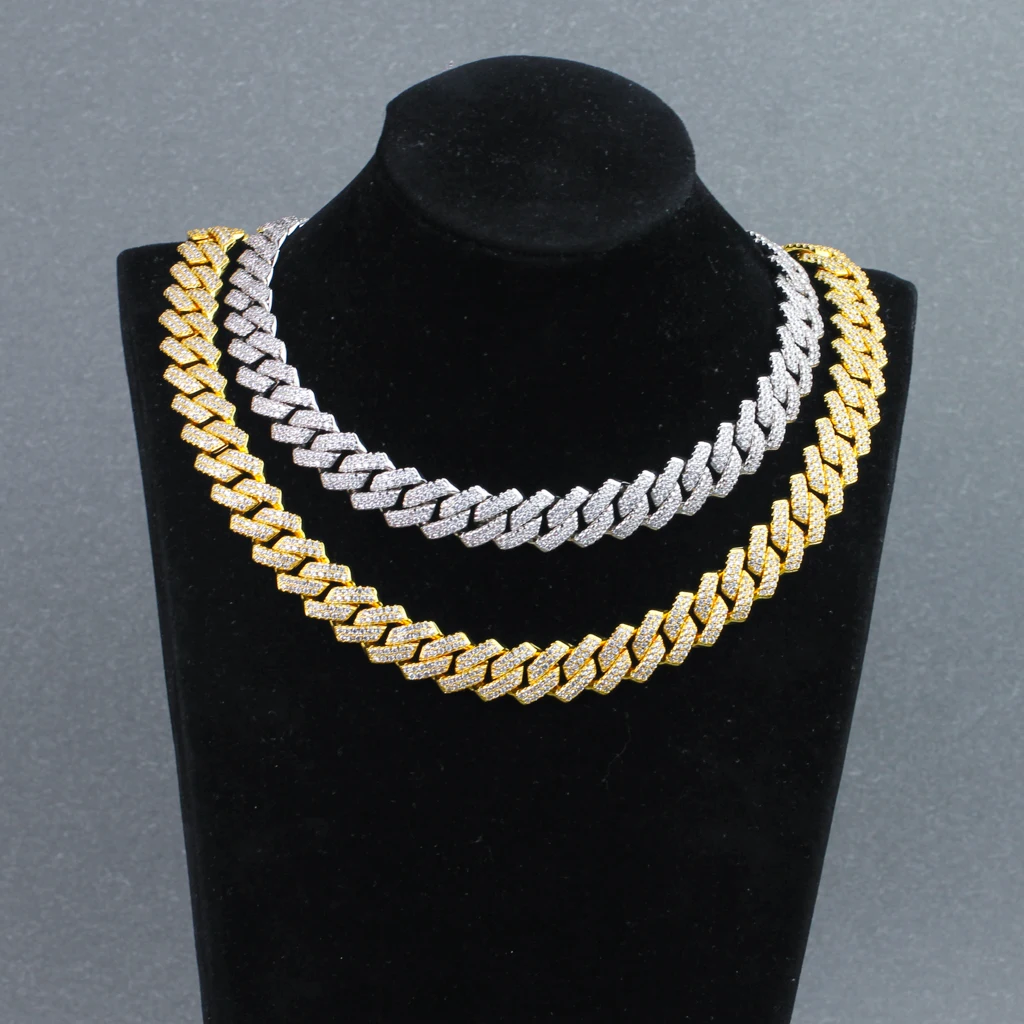 Powell Jewelry Gemstone Iced Out Pave 18K Gold Plated Jewelry Cubic Zirconia Cuban Links Necklace For Men