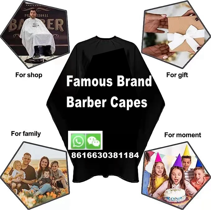 Small MOQ demands Famous Branded Luxury Barber Cape with VL Printed, Factory Supplied Men Hair Cutting Gown