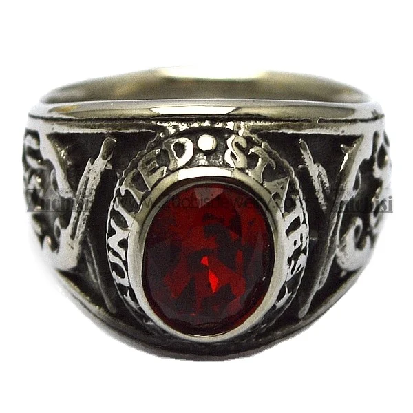 United States Vintage Silver Cross Gun Pattern Oval Fashion Jewellery Red Ruby for Women  Ring for Women