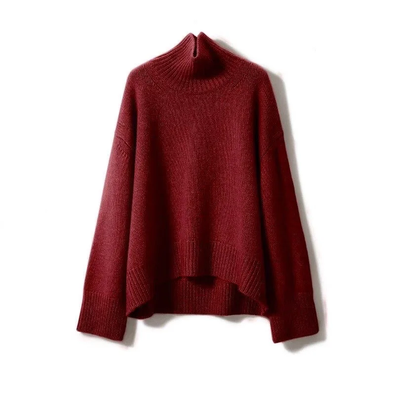 
Wholesale New Autumn Winter Christmas Casual Turtleneck Knitted Pure Color 100%wool Sweater for Women Ladies Pullovers 100% Wool 