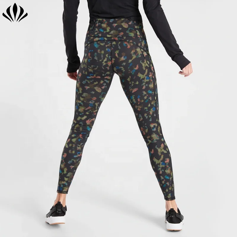 High Impact Custom Workout womens tight Wholesale Reflective Pattern Leggings Recycled Polyester Yoga Pants for Women