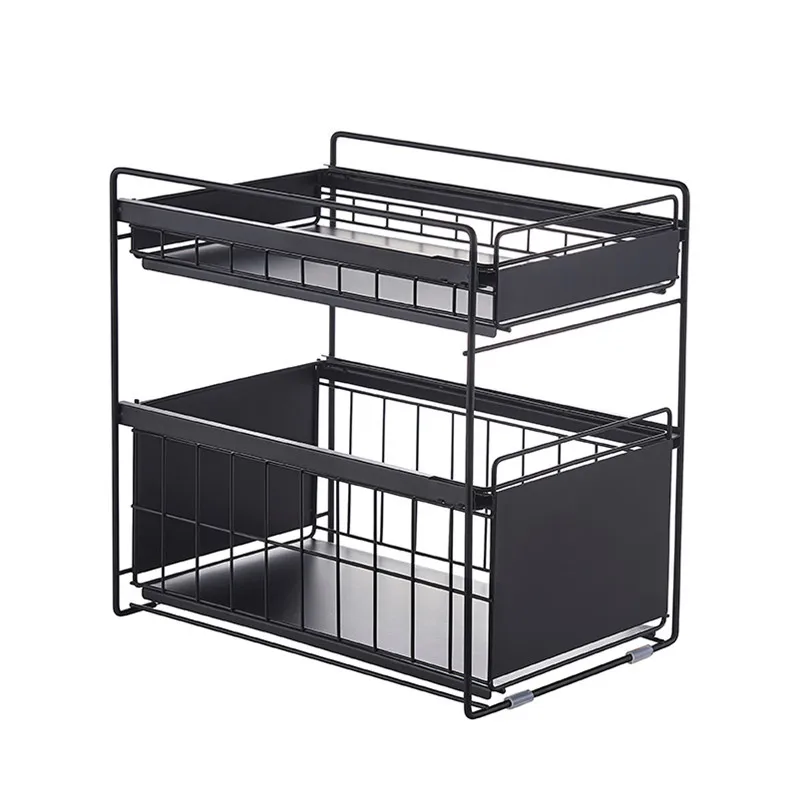 Under Sink Organizers And Storage With Sliding Storage Drawer,2-Tier Cabinet Organizer Shelf for Kitchen,Bathroom
