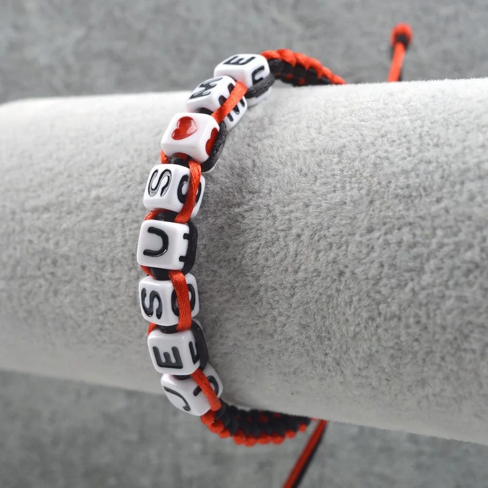 Jesus Love Me Plastic Beads Catholic Religious Cross Cording Bracelets Adjustable Hand Woven Bracelet