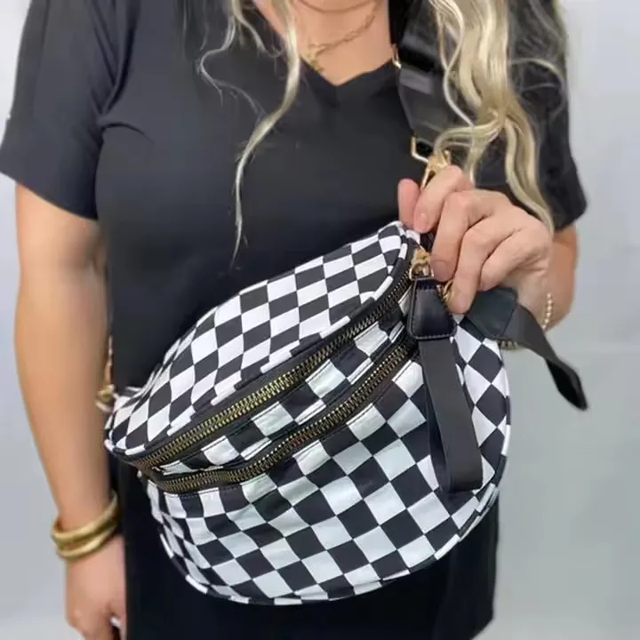 Checkered Fanny Pack Women Waist Bag Men Waist pack Female Banana Bag for women Ladies Fashion Travel Shoulder Purse Belt bag