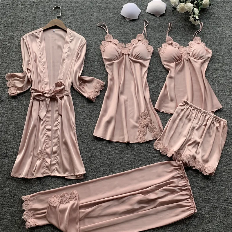 Manufacturer Customization Hot New Retail Products Four Pieces Sets Women Summer Homewear Bridal Robe Silk Bathrobe