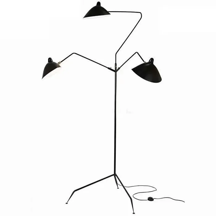 Industrial Loft Iron Minimalist Black Floor Lamp Three Light Swing Arm Floor Light for Foyer Dining Room Bedroom