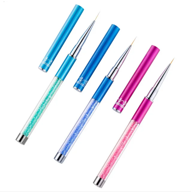 Colorful metal diamond handle 7mm 9mm 11mm nail brush liner nail liner drawing brush
