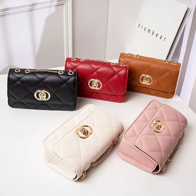 Direct Wholesale Pure Color Embroidered Bag Lock Style Exquisite Simple Ladies Shoulder Bag