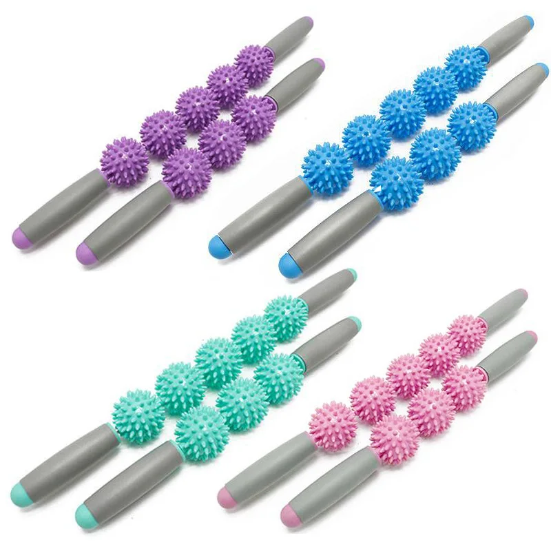 Multi-Functional Gym Yoga Massage Stick Relax Muscle Roller 3/5 Spiked Balls