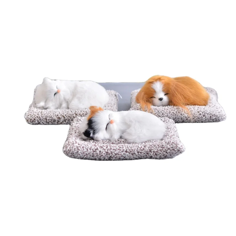 Soft  Realistic Simulation Sleeping Breathing Cat Furry Dog Animal Factory Price Plush Dog Toy Decorate deodorizer for car